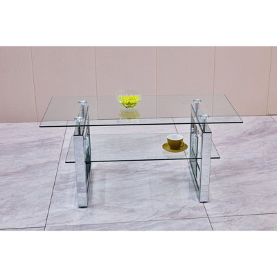 Modern Glass Coffee Table With Keyboard Tray  Functional For Office And Home Tempered Desk Safe Various Use Cases