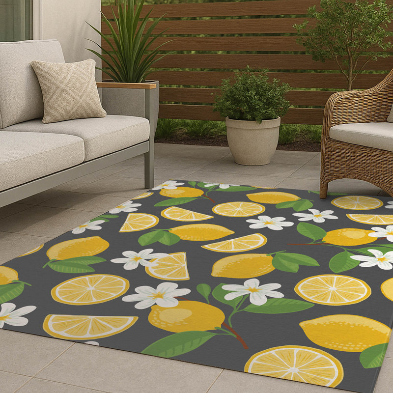 Lemmie Decorative Outdoor Area Rug, Charcoal, Rectangle 5' x 3'