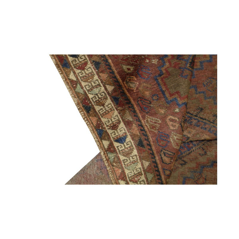 Tapis brun, beige et bleu noué à la main de haute qualité
