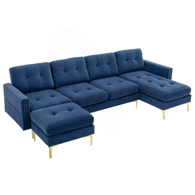 110 Inch L-Shape Convertible Sectional Sofa With Movable Ottoman For Versatile Living Spaces And Modern Comfort
