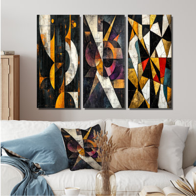 Fragmentation Abstract Shapes I - Modern Large Wall Art 3 Panels Collection