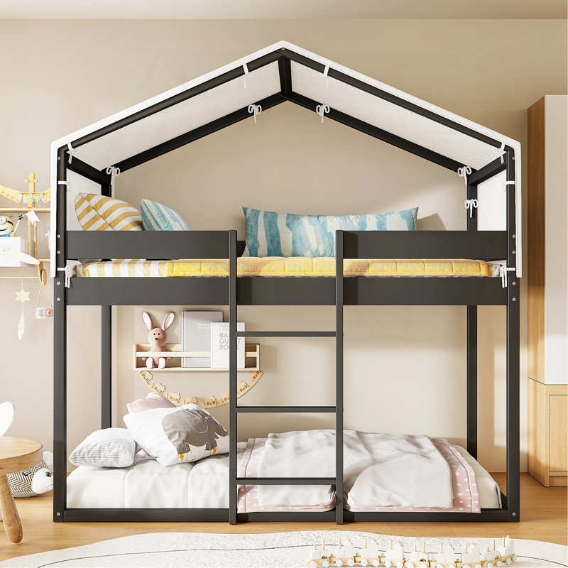 Twin Over Twin Wood Bunk Bed With Tent, Espresso
