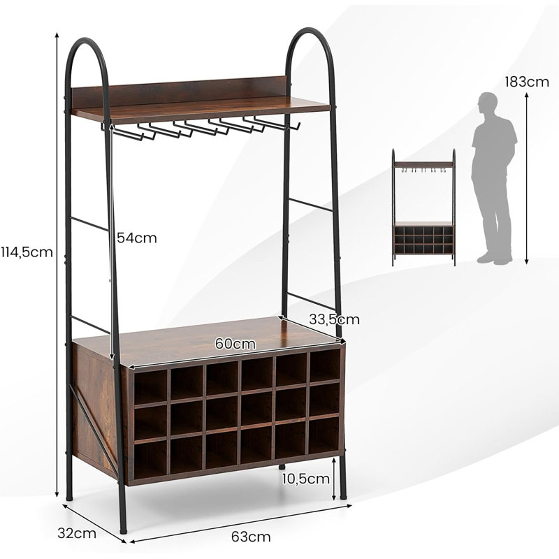 Abriya 18 Bottle Floor Wine Bottle & Glass Rack Brown