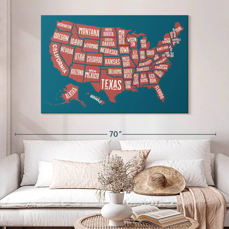 Carte des États américains d'Aliaz, H 34 po x l 51 po
