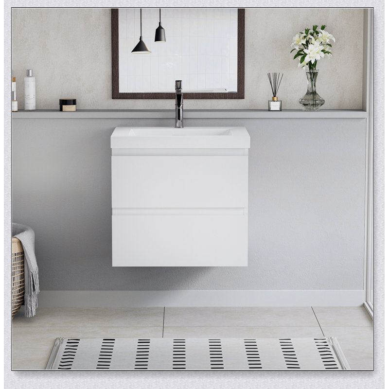 Meuble-lavabo mural 30 po avec lavabo, meuble-lavabo mural moderne, Blanc