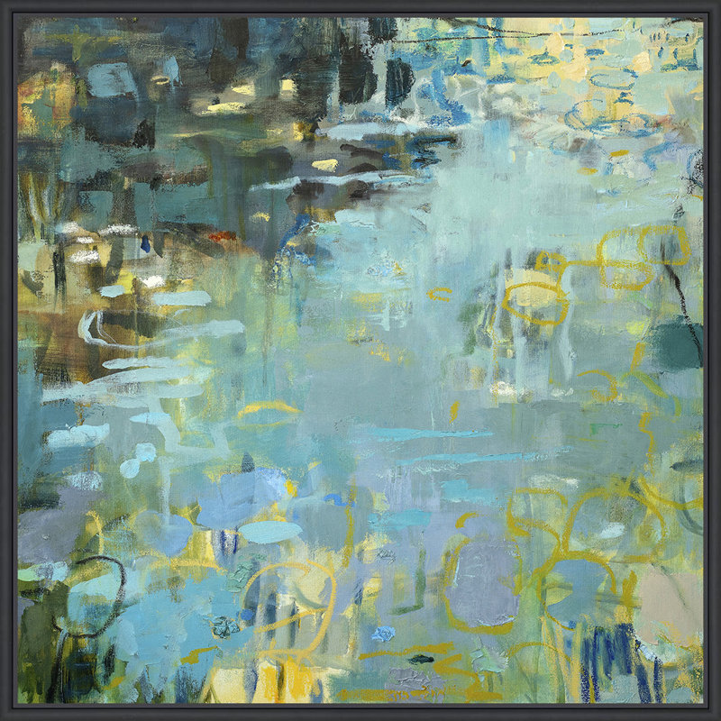 «Tidal Pool in Blue», peinture sur toile à cadre flottant, H 18 po x l 18 po x P 2 po, Cadre noir