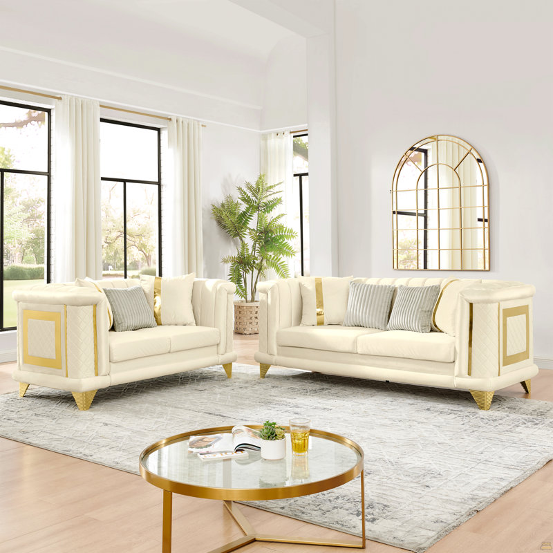 Canapé 89 pouces en velours 3 places, Beige