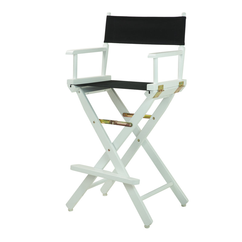30" Folding Director Chair with Canvas, Black, White