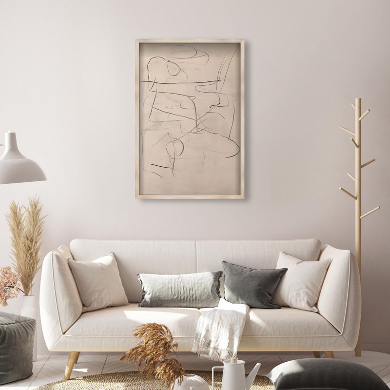 Oliver Gal Frenzied Strokes I Abstract - Luxury Shadowbox Framed Wall Art, 32" H x 22" W, Cream