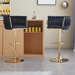 Swivel Adjustable Height Bar Stool Modern Velvet Bar Stool with Metal Frame (Set of 2)