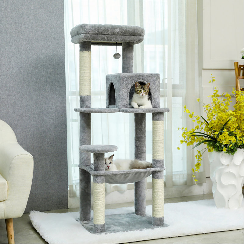Arbre à chat 56,3 po en sisal avec 2 portes, Gris, H 56,3 po x l 17,7 po x L 21,6 po