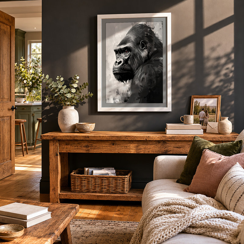 Primate Portrait Modern - Framed Print, A3 - 42.0 x 29.7 cm, White