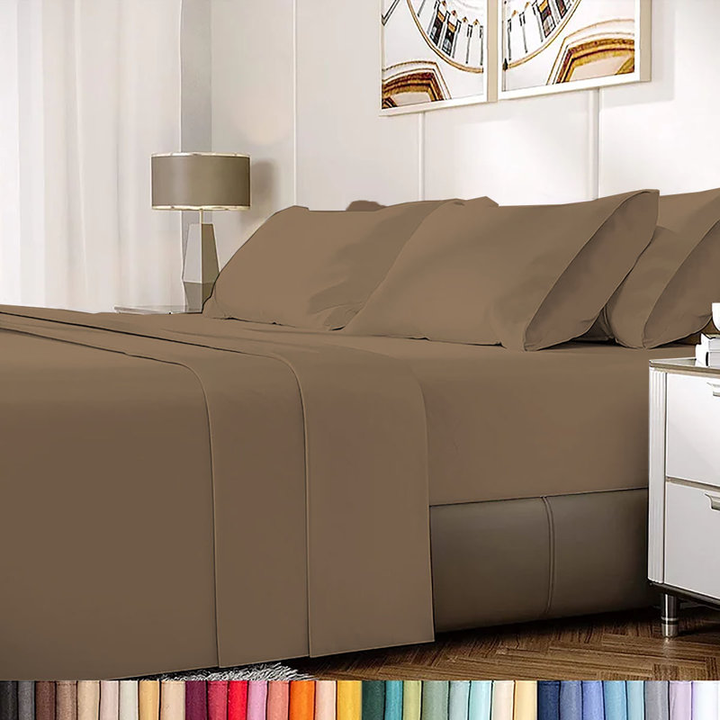 Ensemble de draps en rayonne de bambou 6 pièces , Ensemble de draps pour lit double + 1 drap-housse , Kaki foncé
