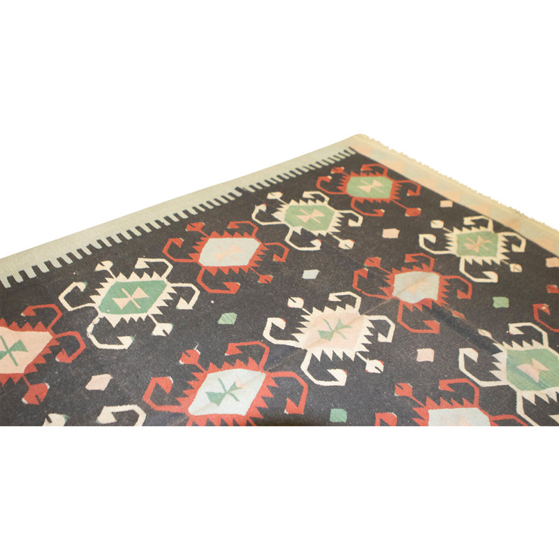 Tapis noir et multicolore de haute qualité noué à la main