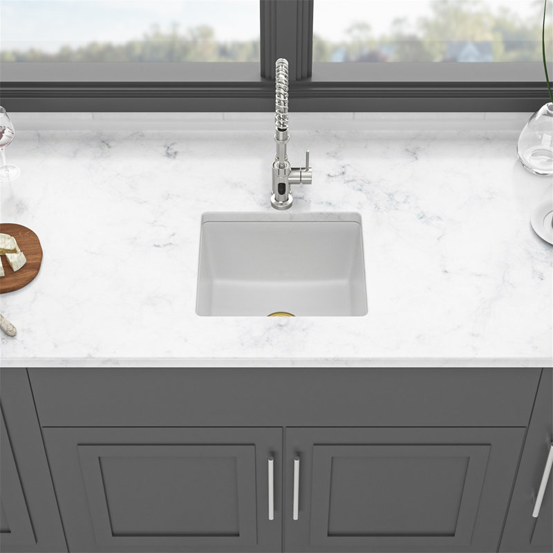 Quartz Kitchen Sink - 17.71"X15.74"X9" White Granite Composite Undermount Kitchen Sink, White