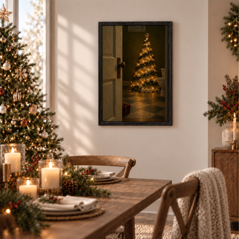 " Glowing Paper Roll Tree With Star In Bathroom Christmas " Painting, 48"H x 36"W