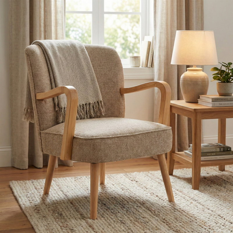 Modern Soft Touch Fabric Accent Chair, Oatmeal