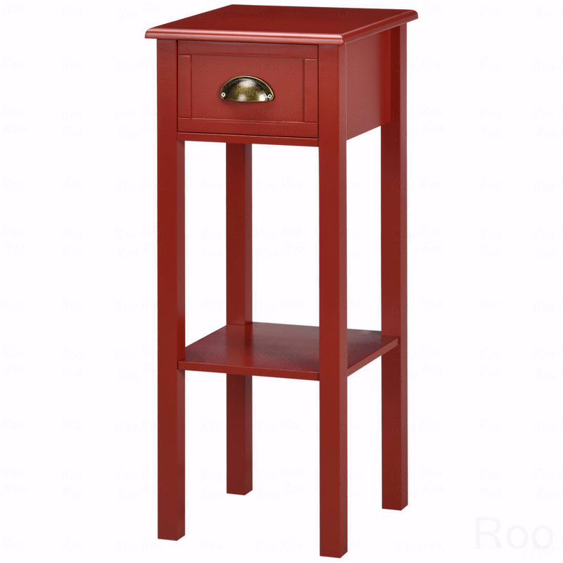Table d'appoint à 2 niveaux avec tiroir, table de bout étroite avec tablette inférieure, Rouge
