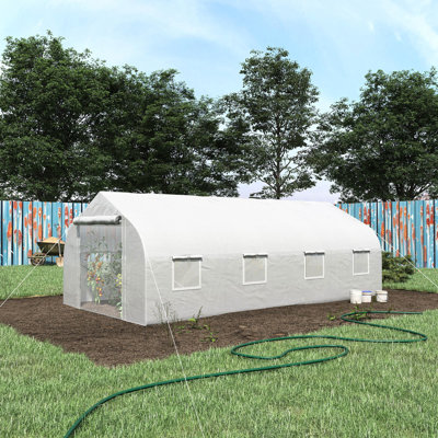 Serre de jardinage de 20 pi x 10 pi x 7 pi, acier robuste, porte à fermeture à glissière, 8 fenêtres en filet, serre blanche de 20 pi x 10 pi x 7 pi, entrée protégée