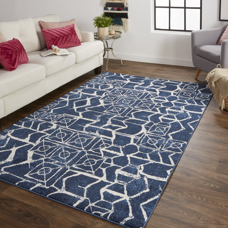 Tapis bleu Chypre tissé à la machine, Rectangle 10 pi x 13 pi 2 po