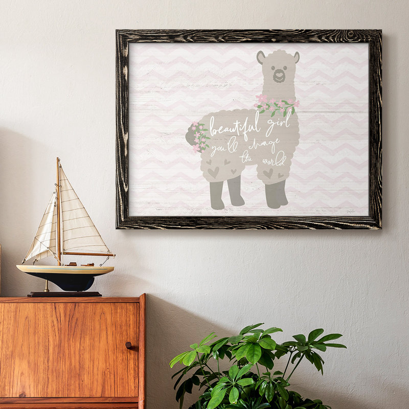 Floral lama encadré sur toile, Noir, H 28 po x l 42 po x P 1,5 po