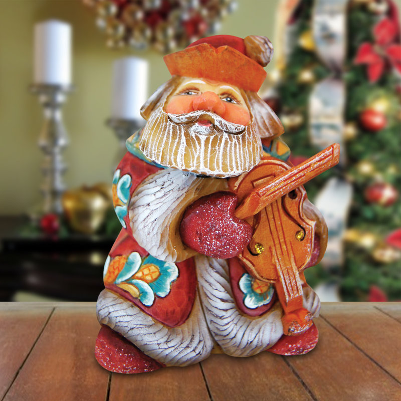 Derevo Mini Violin Santa Figurine