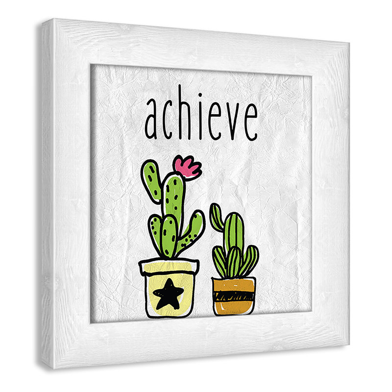 Impression sur papier Cacti C, Encadré plat à grain de bois blanc, H 8 po x l 8 po x P 0,6 po