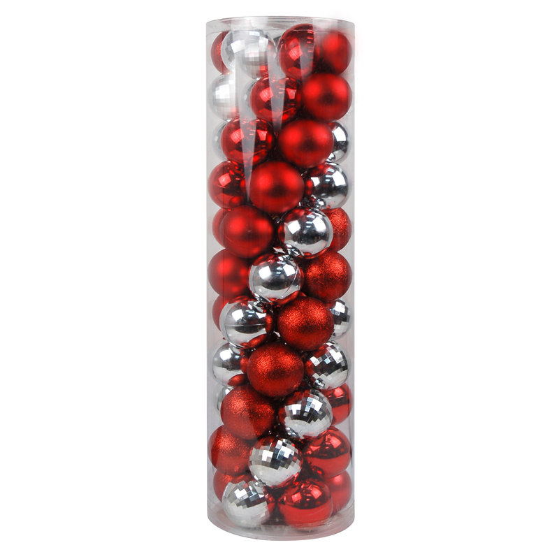 Ensemble de 55 boules tubulaires, Rouge / argenté