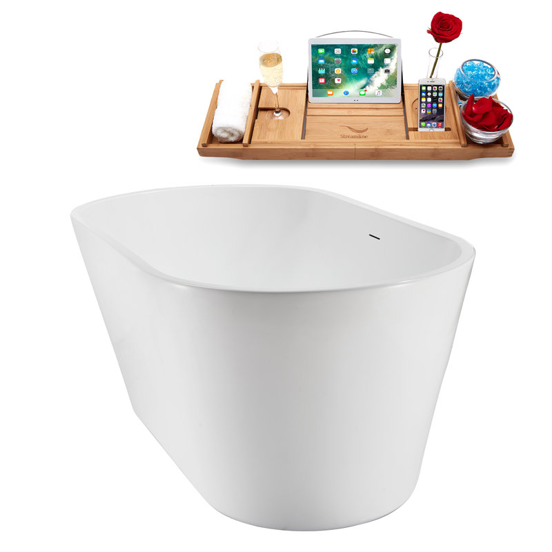 1491mm x 749.3mm Soaking Acrylic Bathtub, Brushed Brass/Glossy White