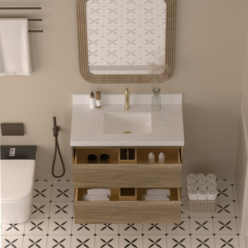 Meuble-lavabo mural avec plateau en marbre, Chêne antique, 36"