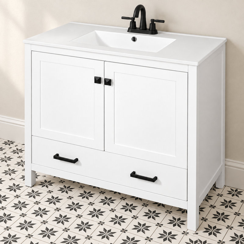 Meuble-lavabo simple 36 po avec lavabo en céramique, Blanc