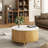 31.5" Modern Round Coffee Table With Hidden Storage: Flip-top Lid & Sliding Doors-992624402-992624396