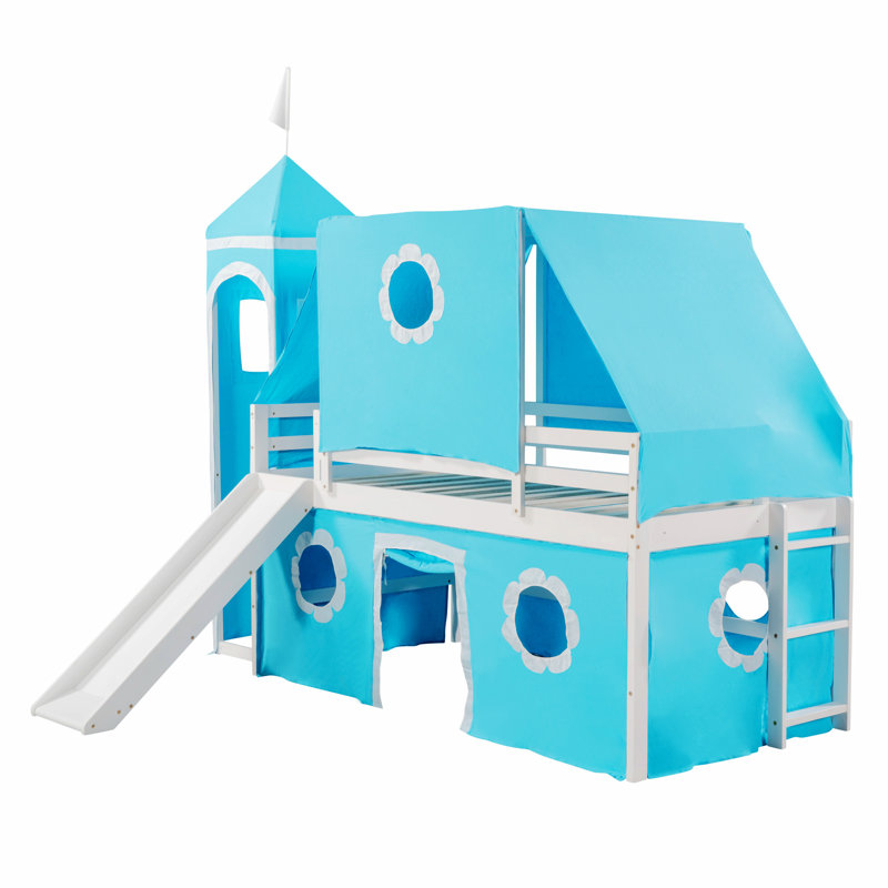 Lit plateforme en bois massif Aleiya, Bleu