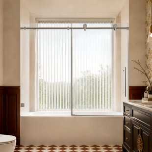 56-60 in. W x 60 in. H Frameless Single Sliding Bathtub Door with Soft-Close, 5/16 in. SGCC Tempered Glass, Stainless Steel Hardware, Matte Black