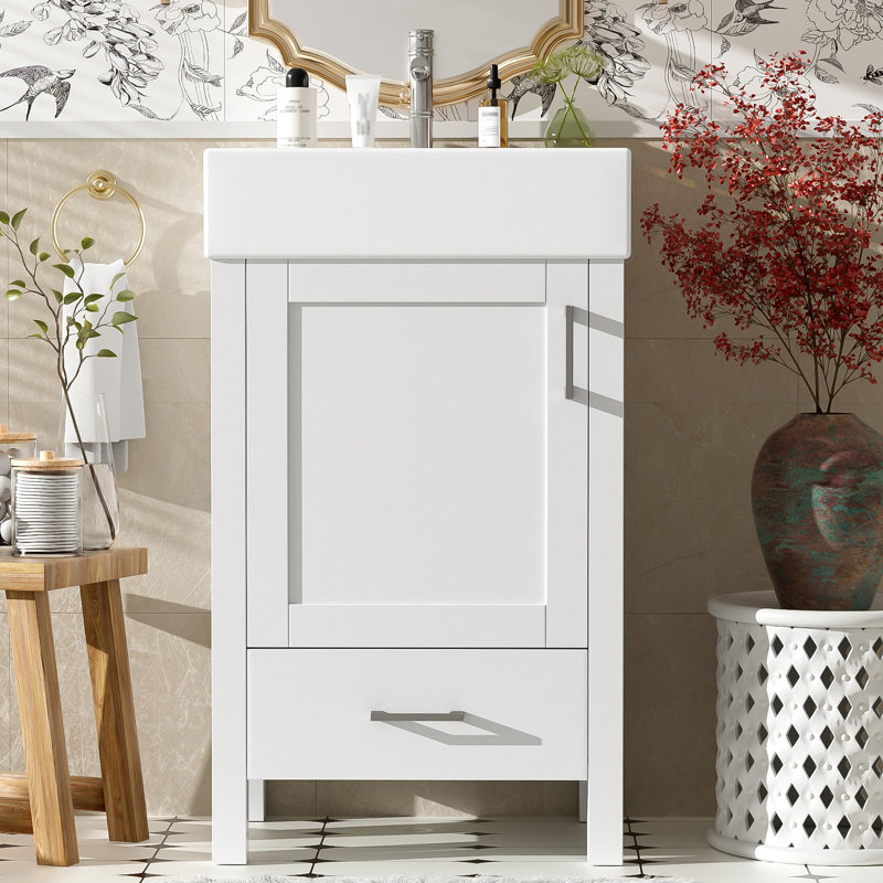 Meuble-lavabo 20,3 po avec comptoir en céramique, Blanc