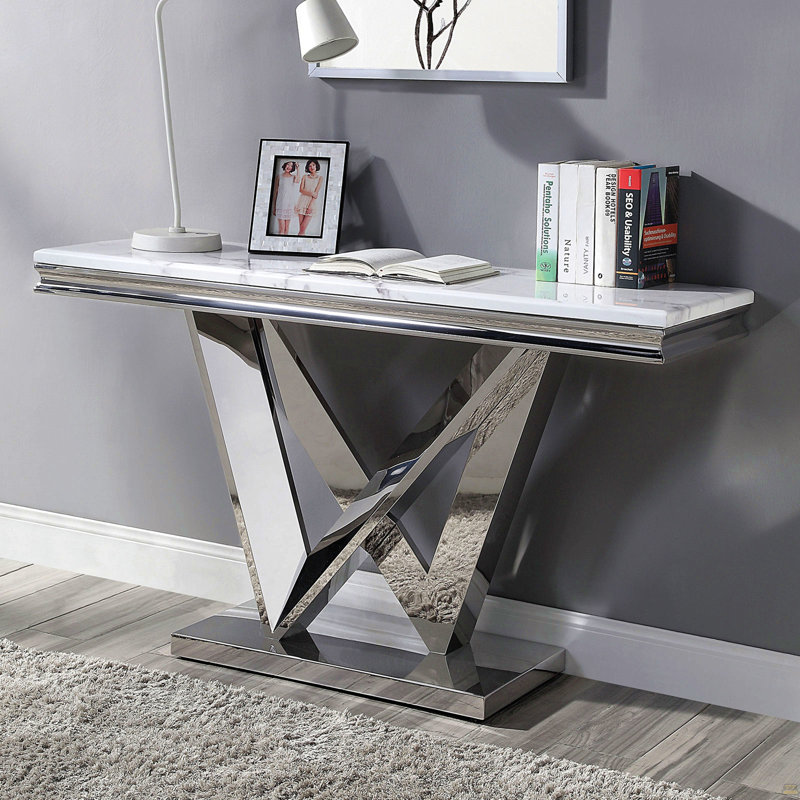 Moderne table de canapé 1pc en acier inoxydable rectangulaire en forme de V base piédestal 18 mm faux marbre sur la structure en métal