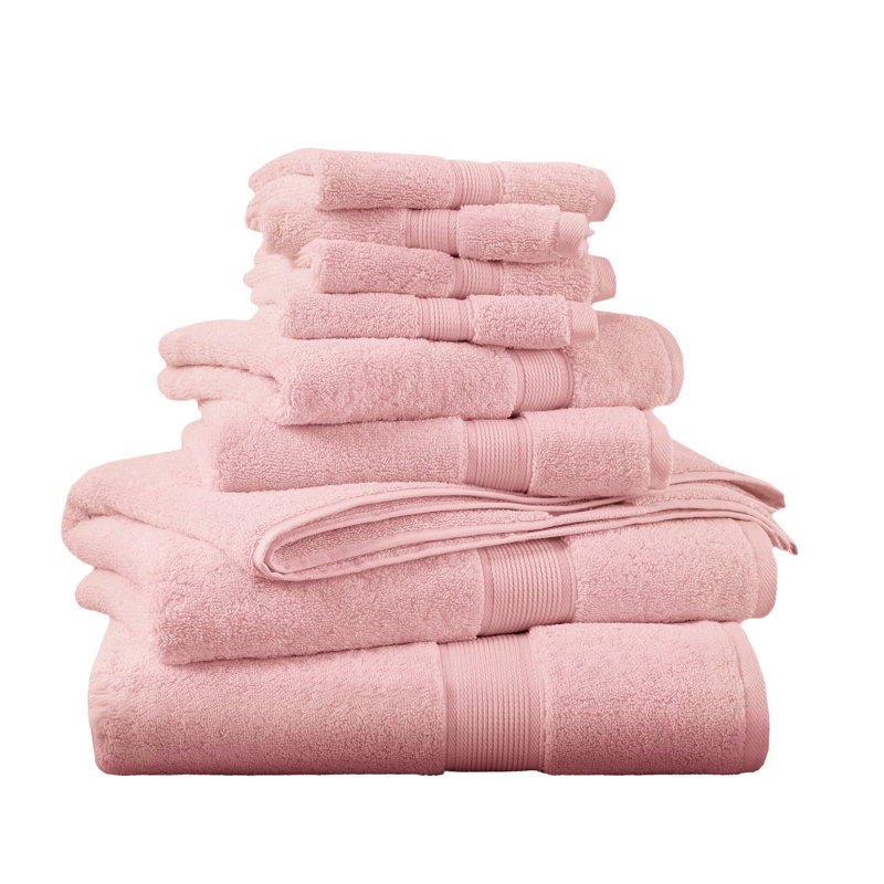 Ensemble de 8 serviettes de bain ultra-douces 800 g/m², 100 % coton rose, style moderne, pour la maison.