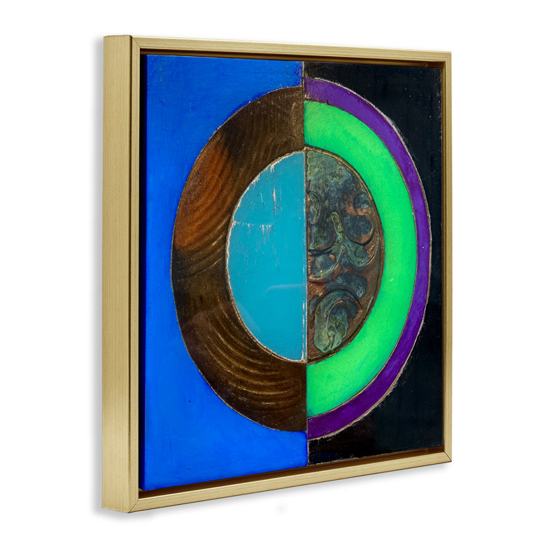 Cadre flottant Nocturnal Circle Symmetry, design par Matthew Finger, Cadre flottant métallique doré, H 18 po x l 18 po