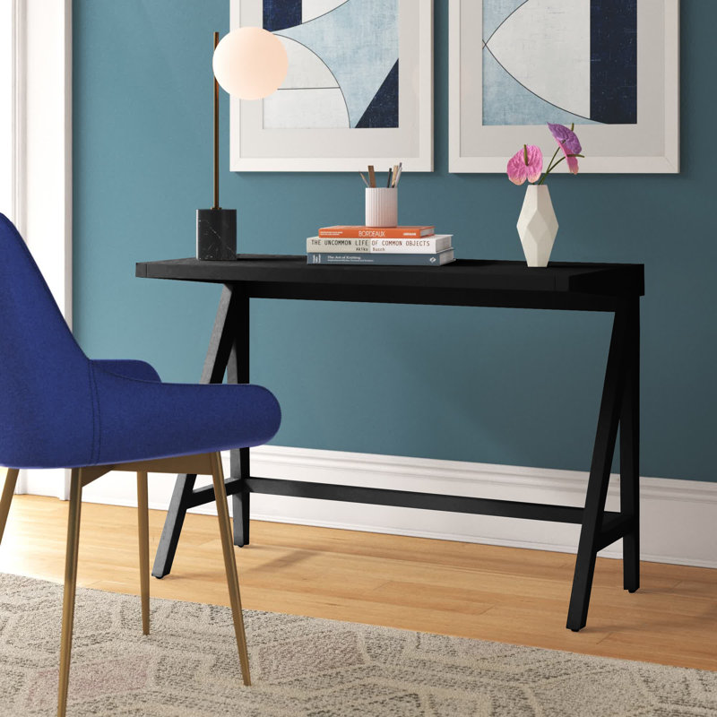 Solid Wood Writing Desk - Modern A-Frame Writing Table for Home & Office, 29.5'' H X 42'' W X 20'' D, Black