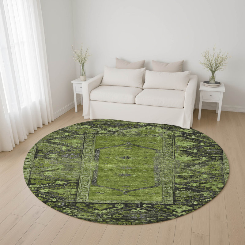 Premium Machine Washable Lubbers AMF1727 Global Rug, Round 8'