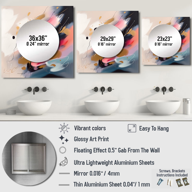 Mukil - Miroir carré abstrait mural pour chambre à coucher, 29 po x 29 po