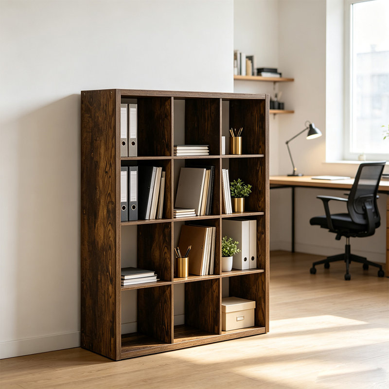 Bibliothèque à 12 cubes avec cadre très épais, tablette ouverte double face pour le salon, la chambre à coucher et le bureau à domicile