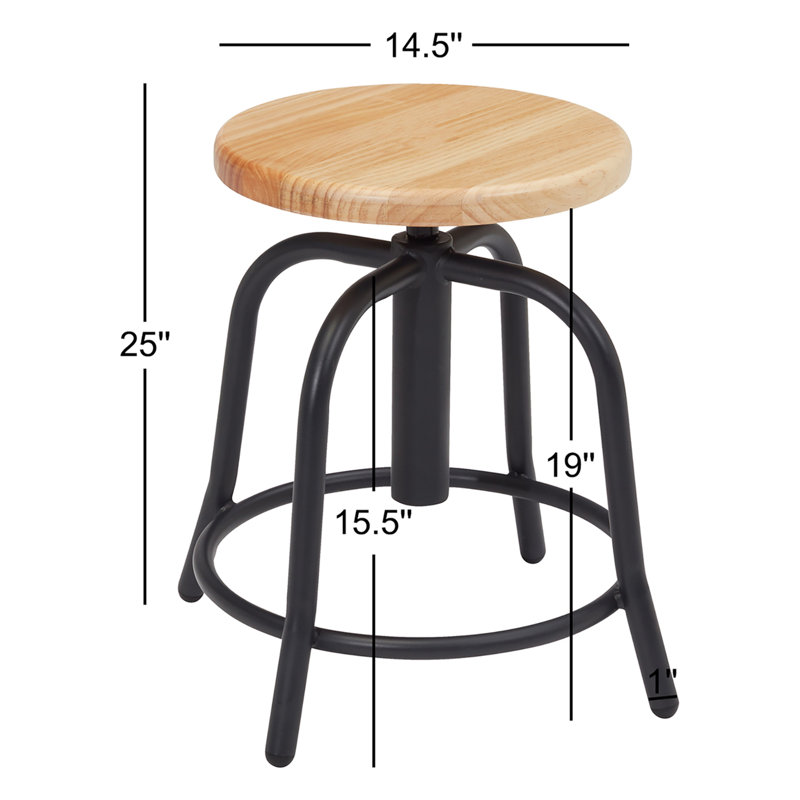 Adjustable Height Ergonomic Lab Stool with Footring, Black
