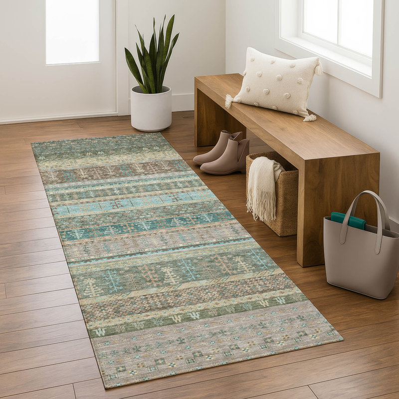Premium Machine Washable Mayfield AMF2160 Striped Rug, Runner 2'3" x 7'6", Aloe
