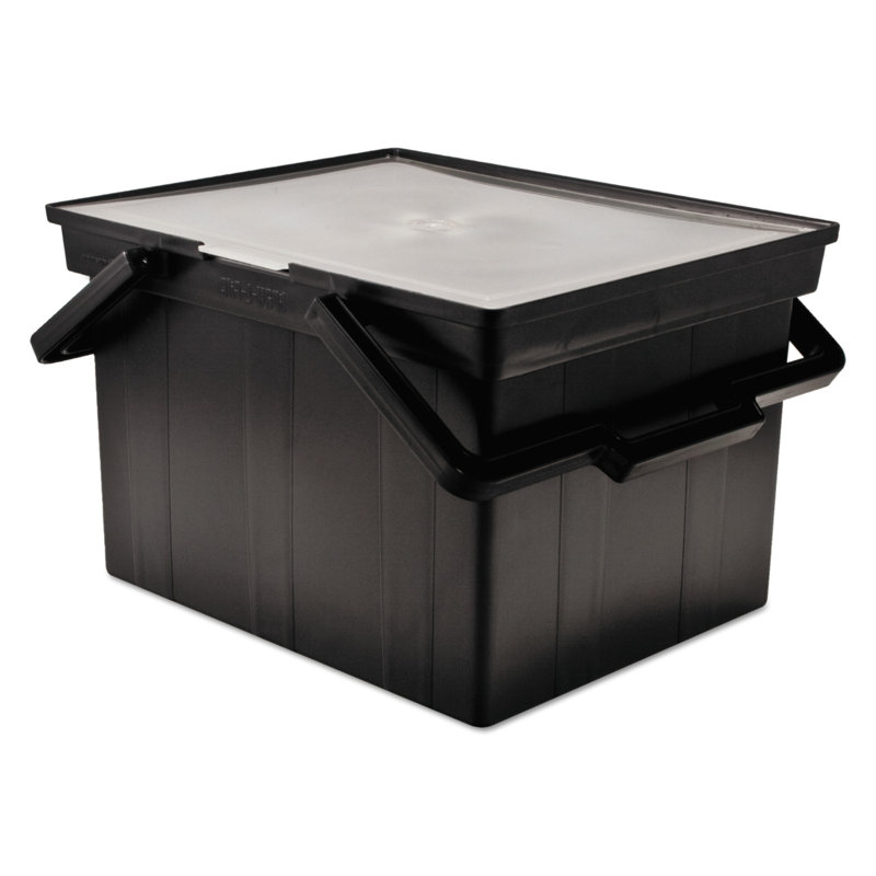 Black Portable Plastic File Box with Hinged Lid and Handles