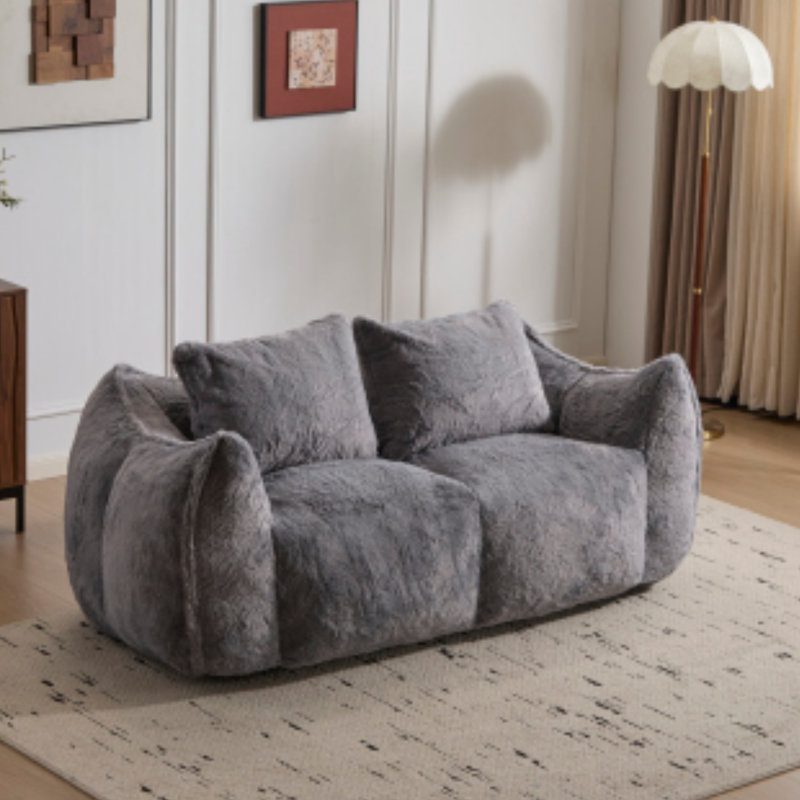 Boneless Giant Bean Bag Couch for Adults, Ultra Soft Fluffy Loveseat Bean Bag Sofa, Oversized Chase Lounge Chair Indoor for Living Room Bedroom, No Assembly Required Cozy Reading Chair with Pillows