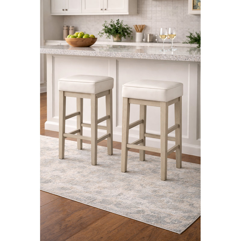 Duffield Transitional Faux Leather Upholstered Bar Stool with Solid Wood Frame, Bar Stool (30" Seat Height), White
