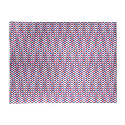 Tapis rouge/bleu à chevrons fait main