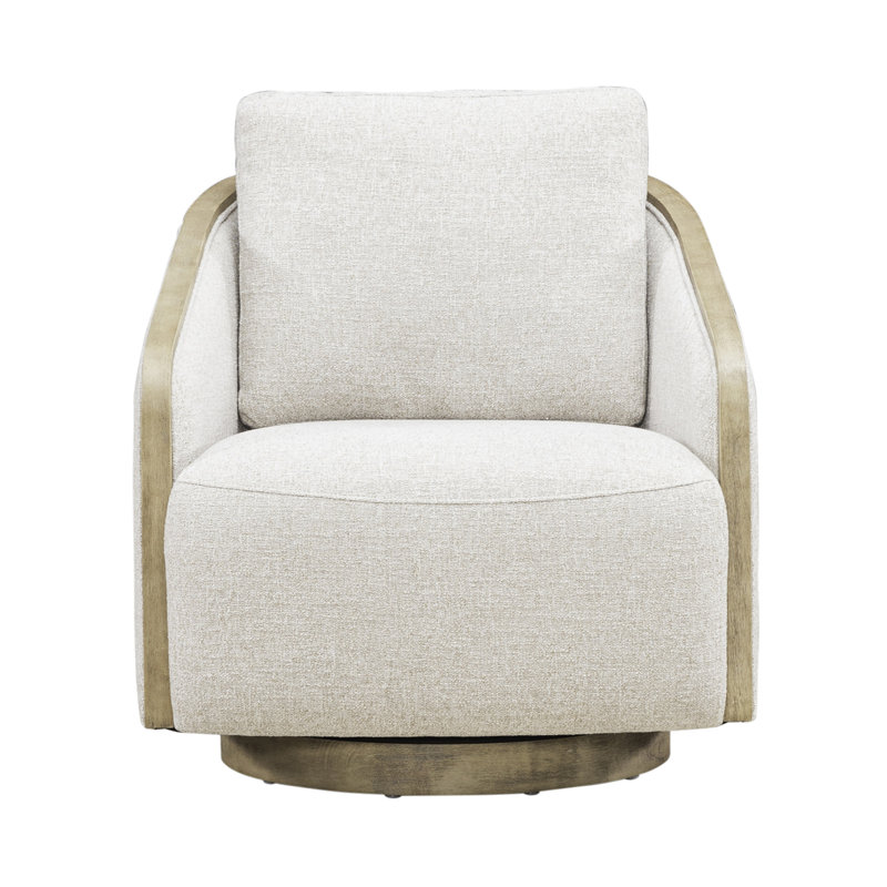 Abere Upholstered Swivel Accent Chair, Cream/Brown Polyester, Brown