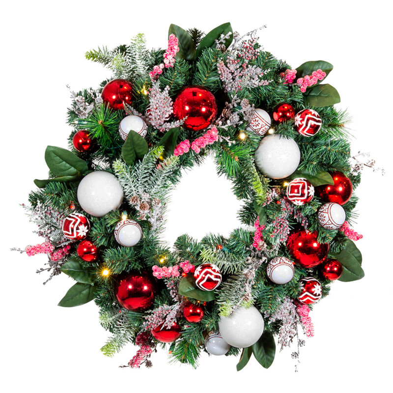 30 in. Lighted Christmas Wreath - Nordic